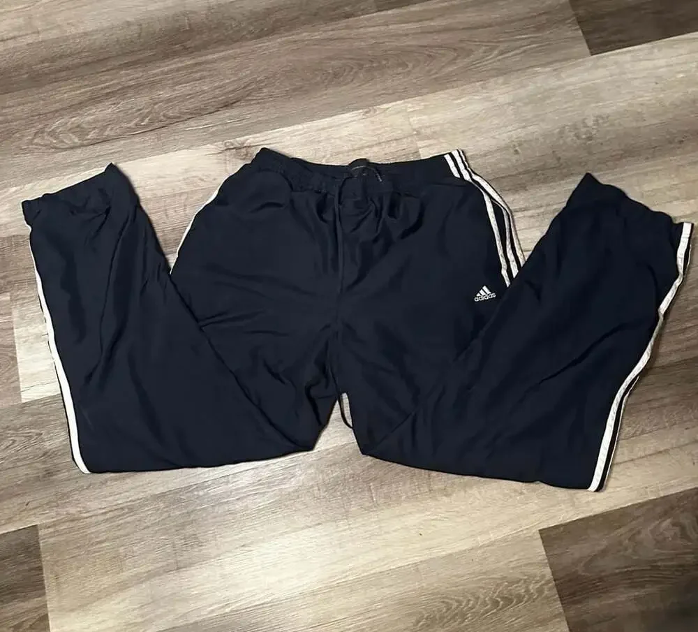 Vintage Adidas Men's Navy Blue Nylon Track Pants with Ankle Zips
